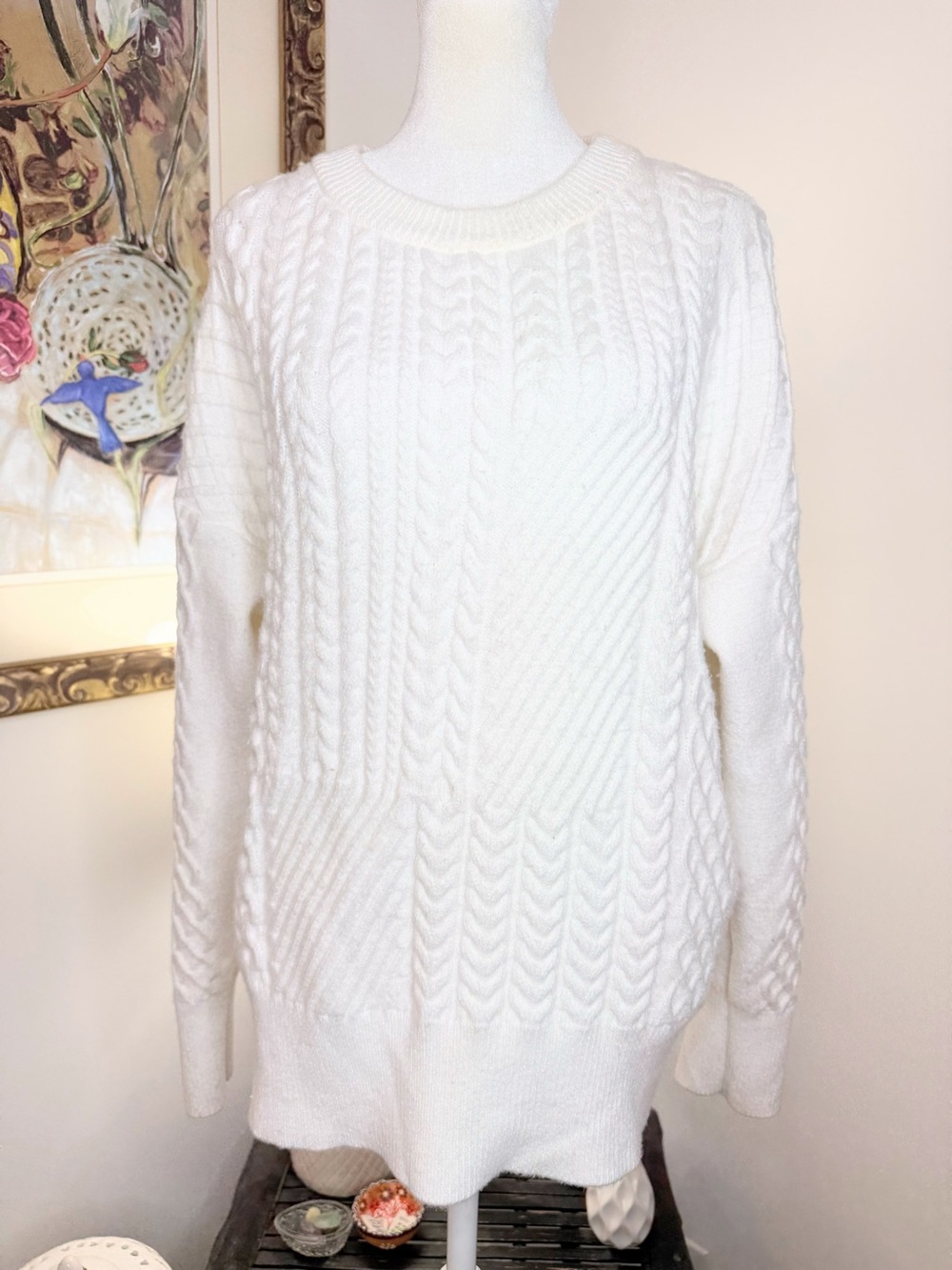 Philosophy Republic White Cable Knit Sweater Women’s Large Cozy Soft Pullover